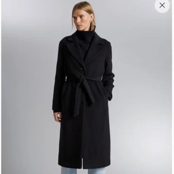 And Other Stories Alpaca Blend Black Belted Coat - Picture 2 of 9